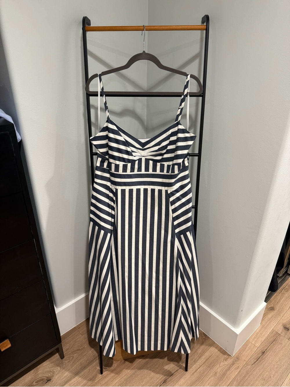 Veronica Beard Navy and White Striped Midi Sundress